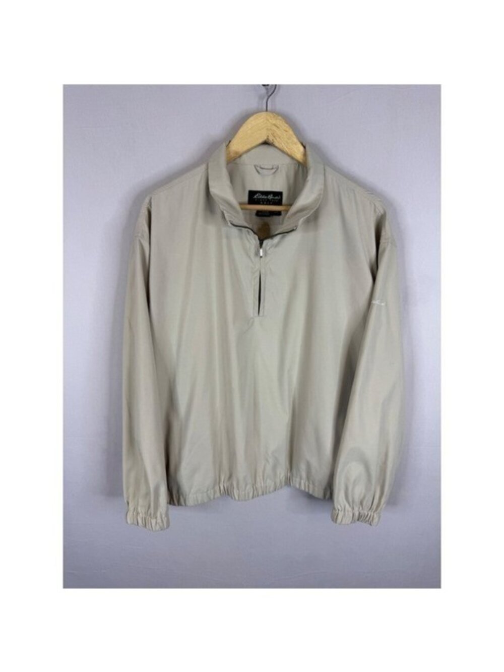 Eddie Bauer Golf Womens Large Tan Beige Quarter Zip Windbreaker Jacket L/G
